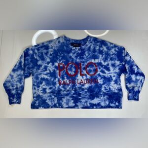 Polo Ralph Lauren Logo Crop Crewneck Sweatshirt Girl 8-10 Medium Blue Tie Dye